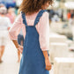Denim overall dress with ruffled straps