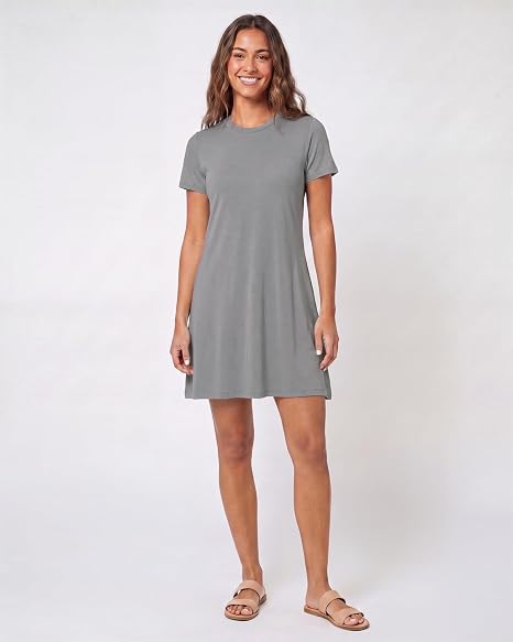 Women's long t-shirt dress in beige/cream color