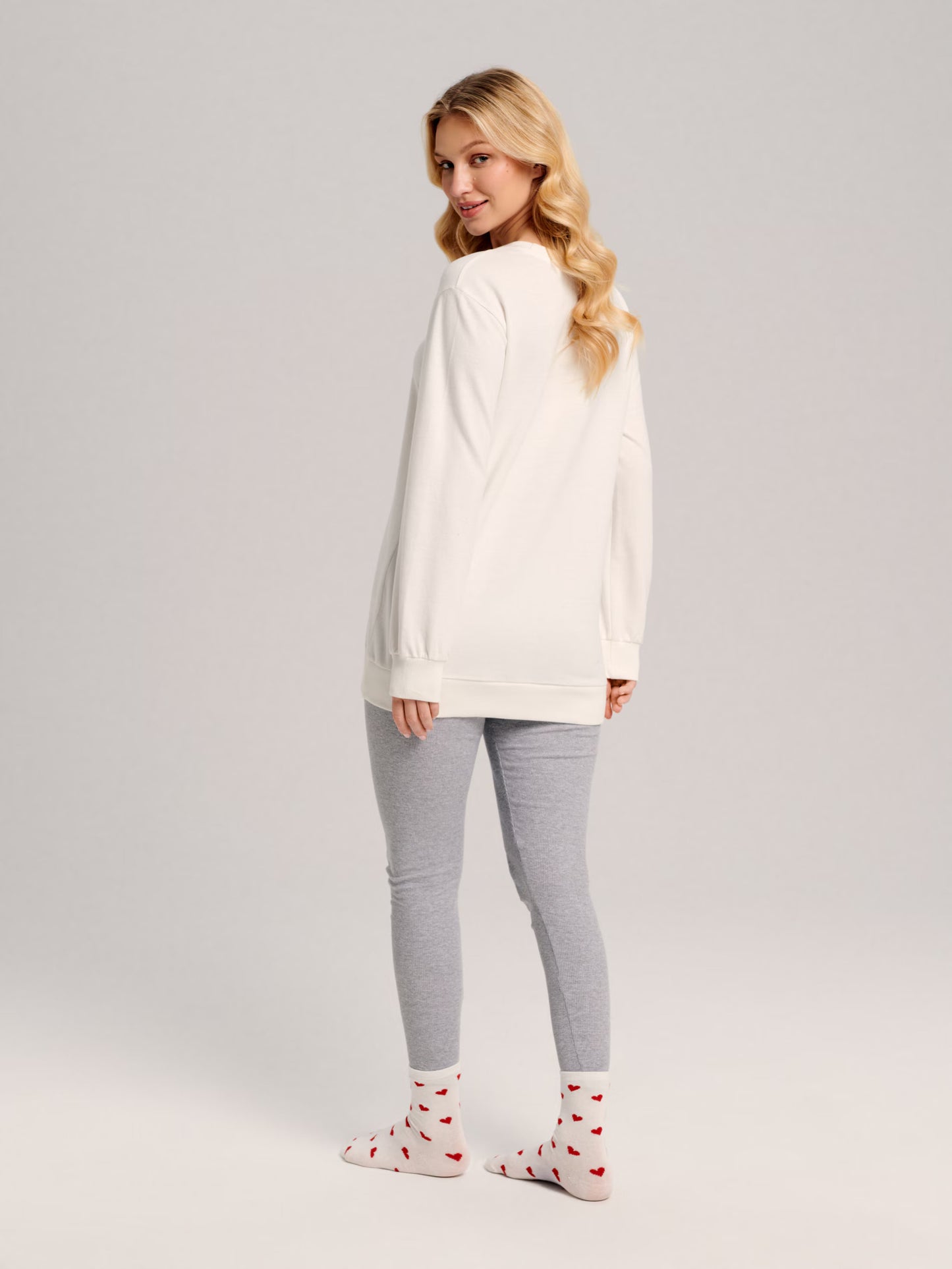 Women's Rib Knit Cotton Sweatshirt with Bisous Print