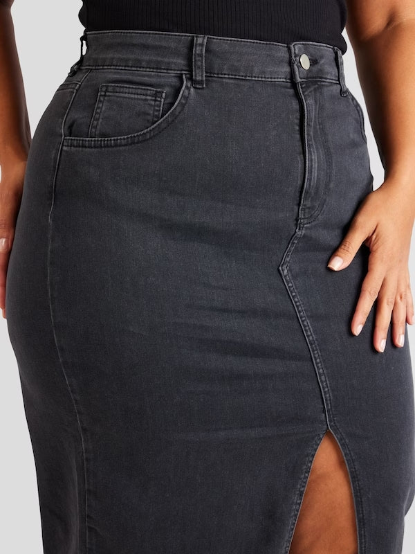 Curvy Black Denim Pencil Skirt