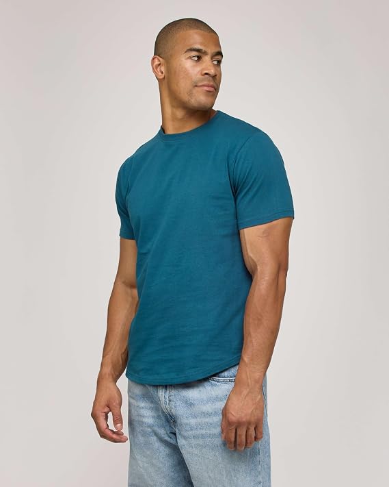Men's curved hem drop-tail t-shirt in teal color