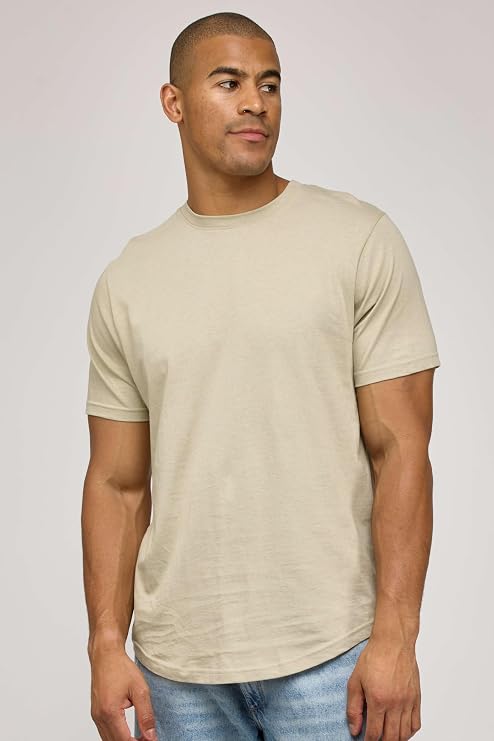 Men's curved hem drop-tail t-shirt in beige/sand color