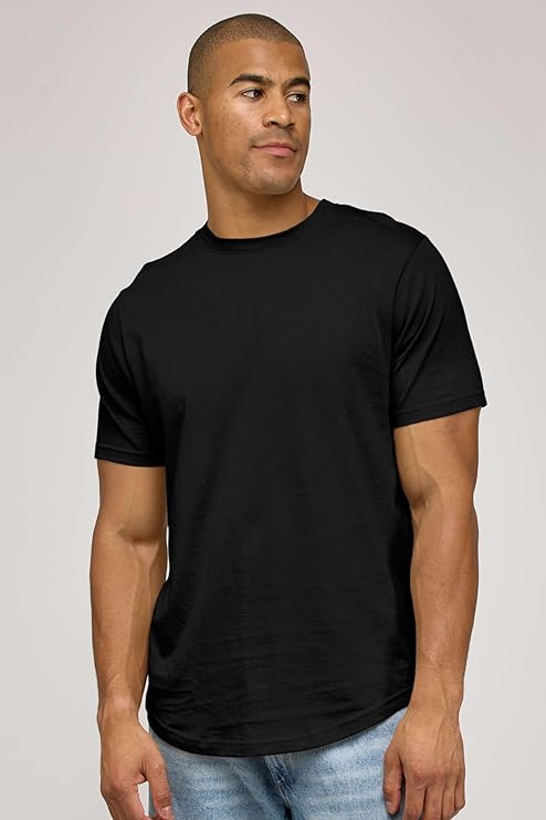 Men's curved hem drop-tail t-shirt in black color