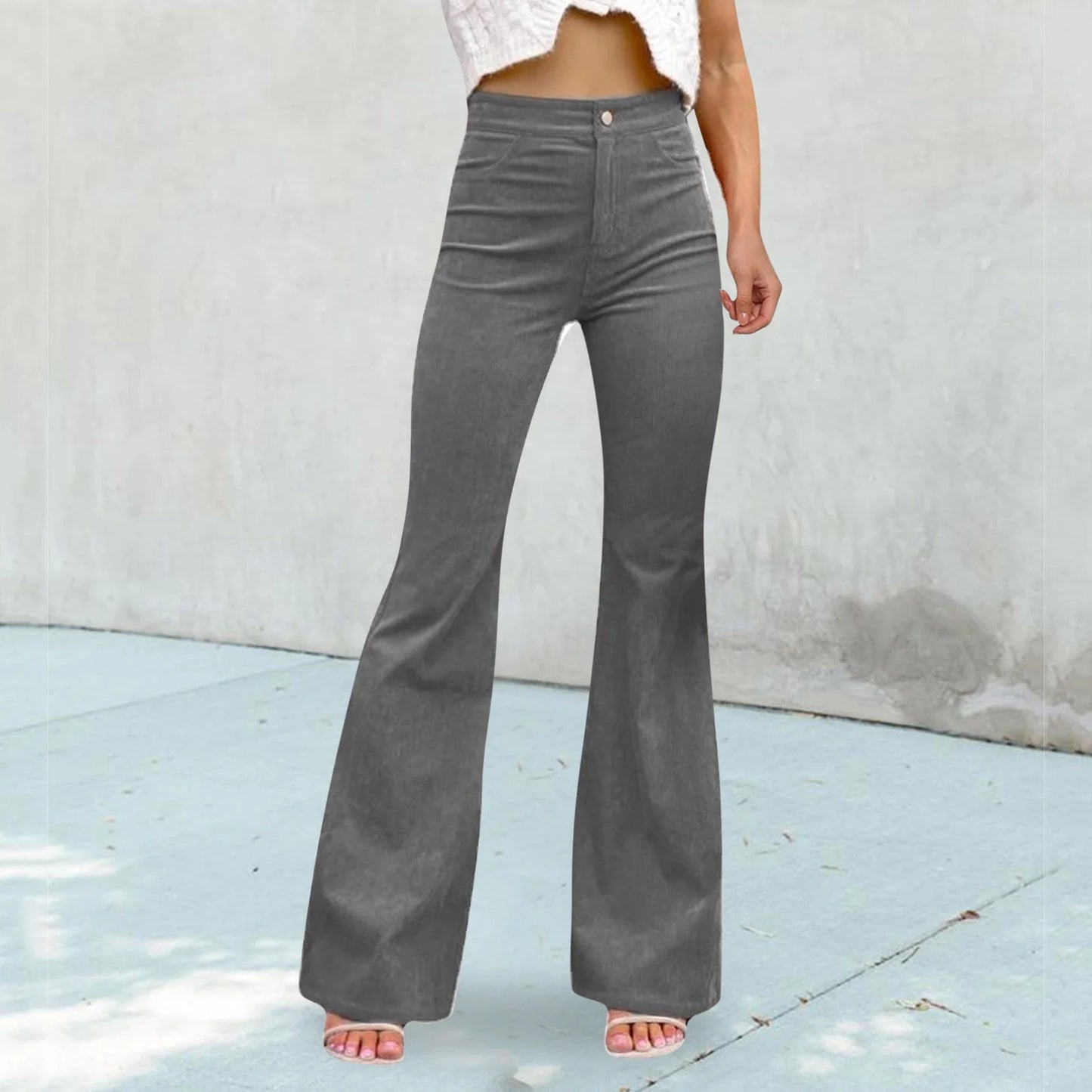 Women's Corduroy Flare Pants with Elastic Waist