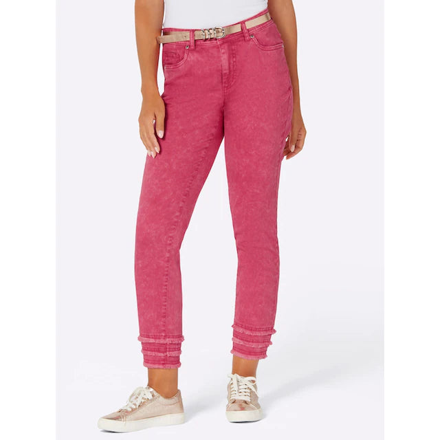 7/8 5-Pocket Jeans with Fringed Hem