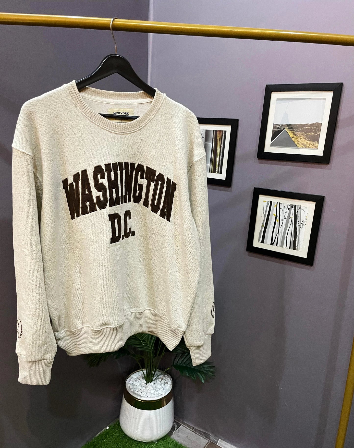 Men's Retro College Crewneck TerryFleece Sweatshirt