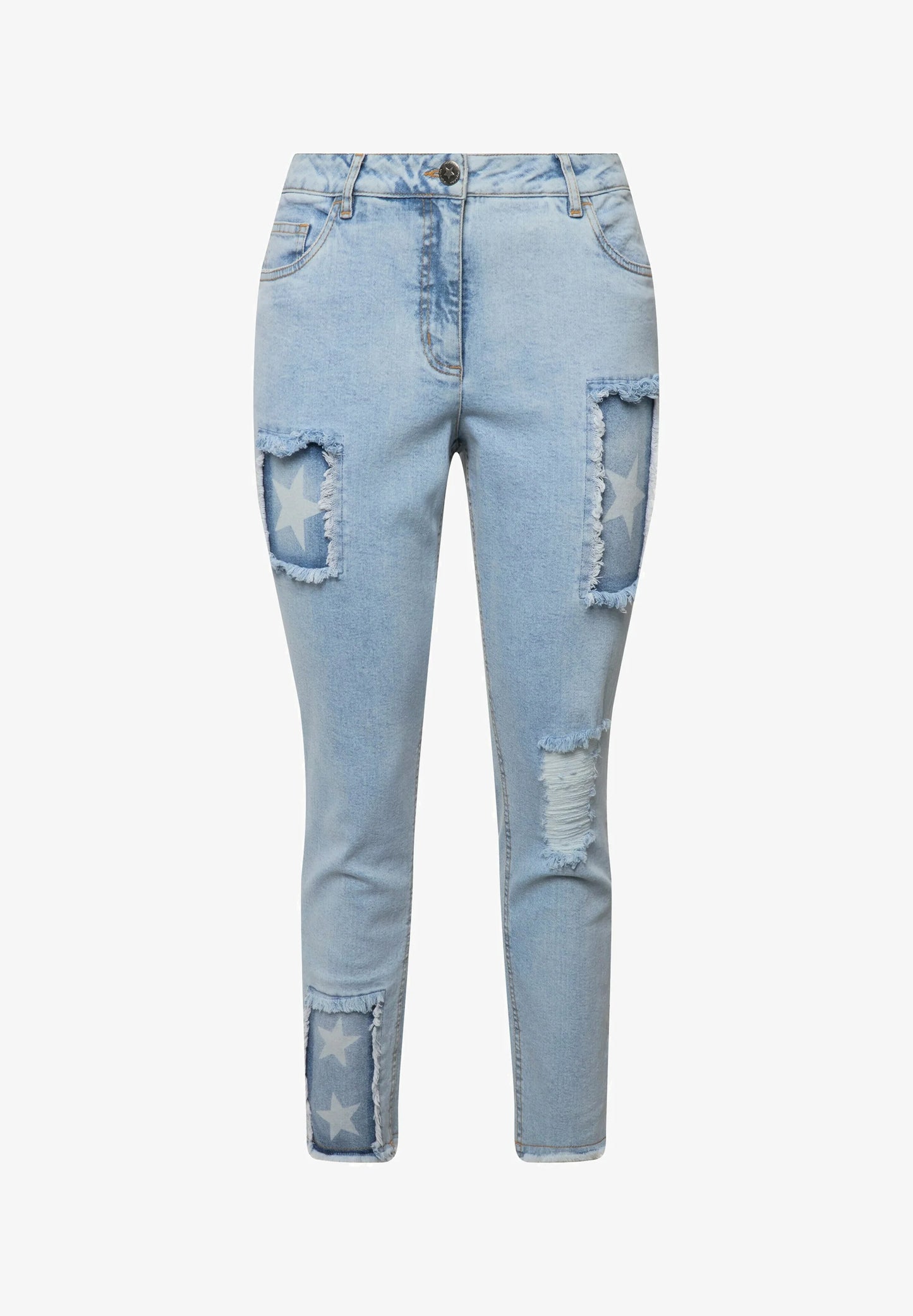 High-Rise Slim Fit Jeans with Print and Fringing