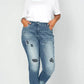 Boyfriend jeans, glitter skulls, destroyed effects, 5-pocket