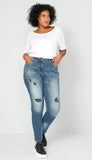 Boyfriend jeans, glitter skulls, destroyed effects, 5-pocket