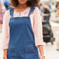 Denim overall dress with ruffled straps