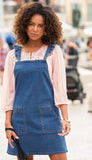 Denim overall dress with ruffled straps