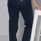 Elegant Denim Jeans With Back Embroidery