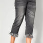 Capri jeans, slim fit, fringed hem, 5-pocket - Grey
