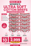 Women's Ultra Soft Cotton Briefs Pack of 10 - Product Ad