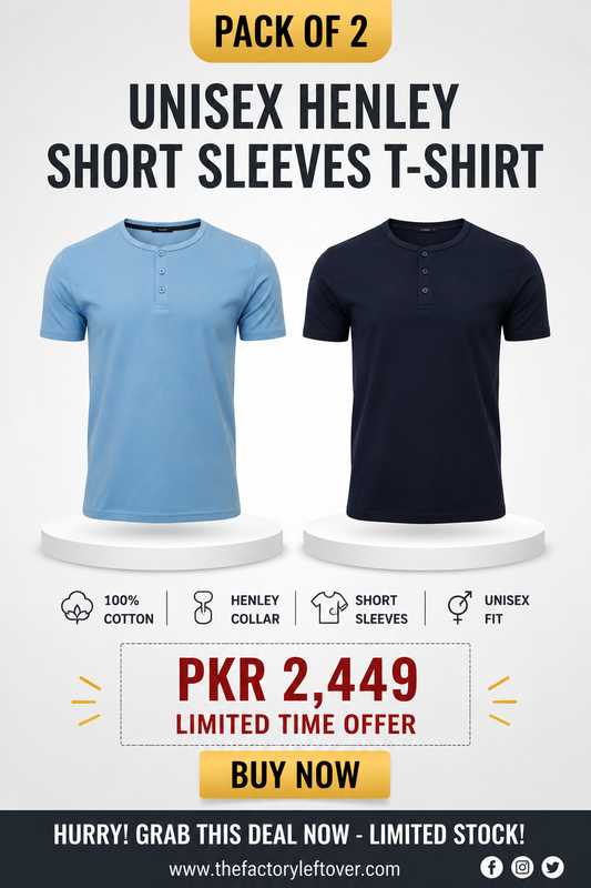 Pack of 2 Unisex Henley Short Sleeve T-Shirts – Premium Cotton Bundle