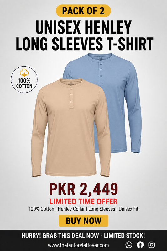 Pack of 2 Unisex Henley Long Sleeve T-Shirts – Premium Cotton Bundle
