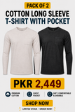 Pack of 2 Cotton Long Sleeve T-Shirt with Pocket | Fit for all Body Types
