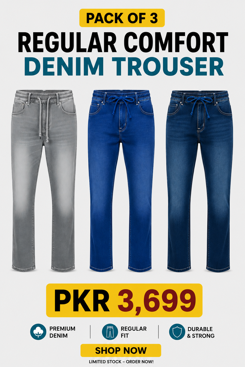 Men's Comfort Stretch Denim Trousers – Pack of 3