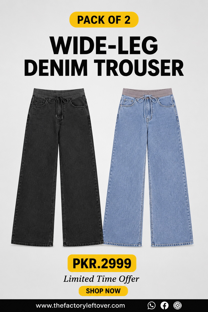 Wide Leg Denim Trousers Pack of 2 – 1 Blue + 1 Surprise Color