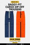 Pack of 2 Versatile Lightweight Cargo Zip-Off Trousers - Baggy Fit