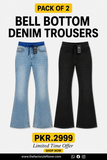Pack of 2 Bell Bottom Denim Trousers | UNISEX Flared Jeans Combo for Men & Women