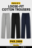 Pack of 3 Loose-Fit Cotton Jersey Trousers | Comfort Fit Bundle