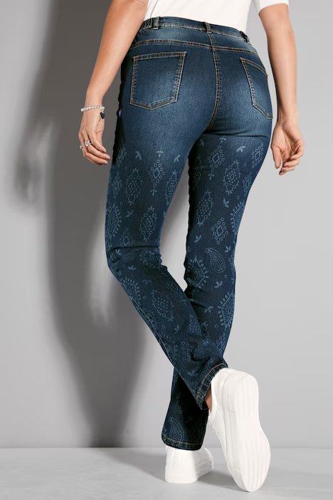 Jeans, Slim Fit, Alloverdruck, 5-Pocket - Dark Blue