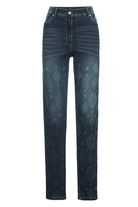 Jeans, Slim Fit, Alloverdruck, 5-Pocket - Dark Blue