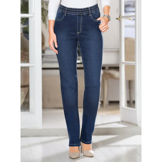 High-Waist Comfort Stretch Denim Trousers