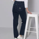 Elegant Denim Jeans With Back Embroidery