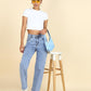 Ice Blue Stonewash High Rise Straight Fit Jeans for Women