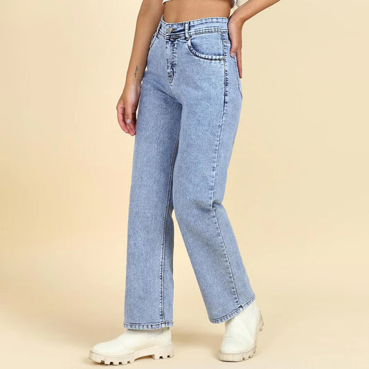 Ice Blue Stonewash High Rise Straight Fit Jeans for Women
