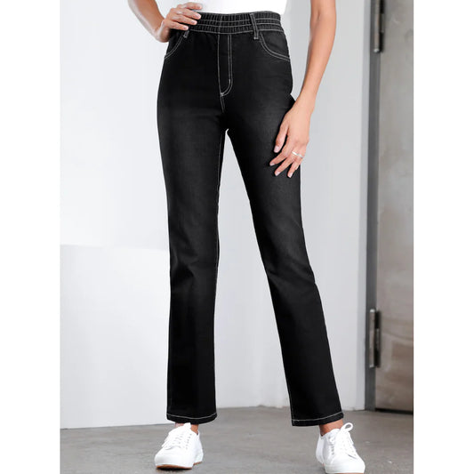 High-Waist Comfort Stretch Denim Trousers