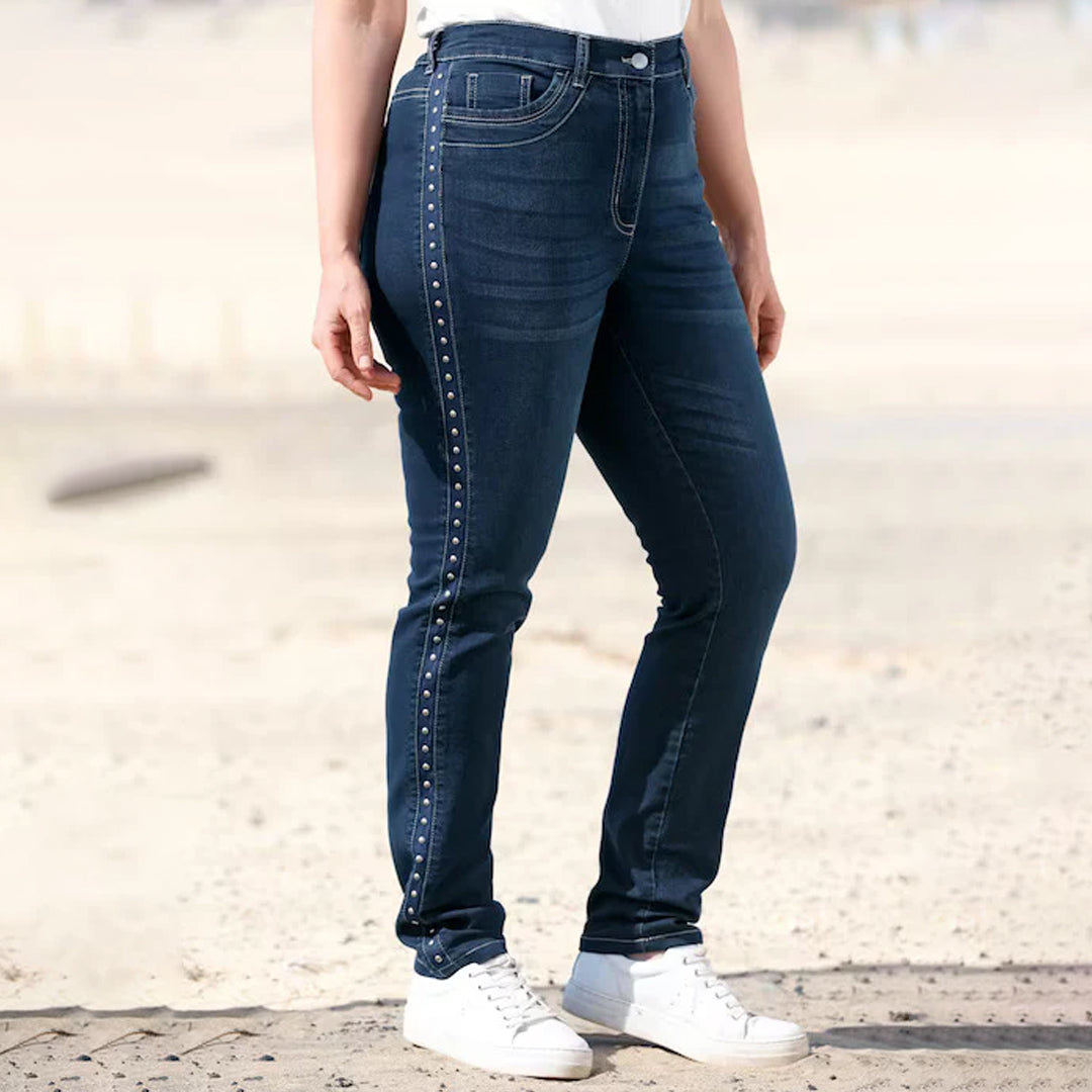 Jeans, straight fit, decorative rivets, 5-pocket
