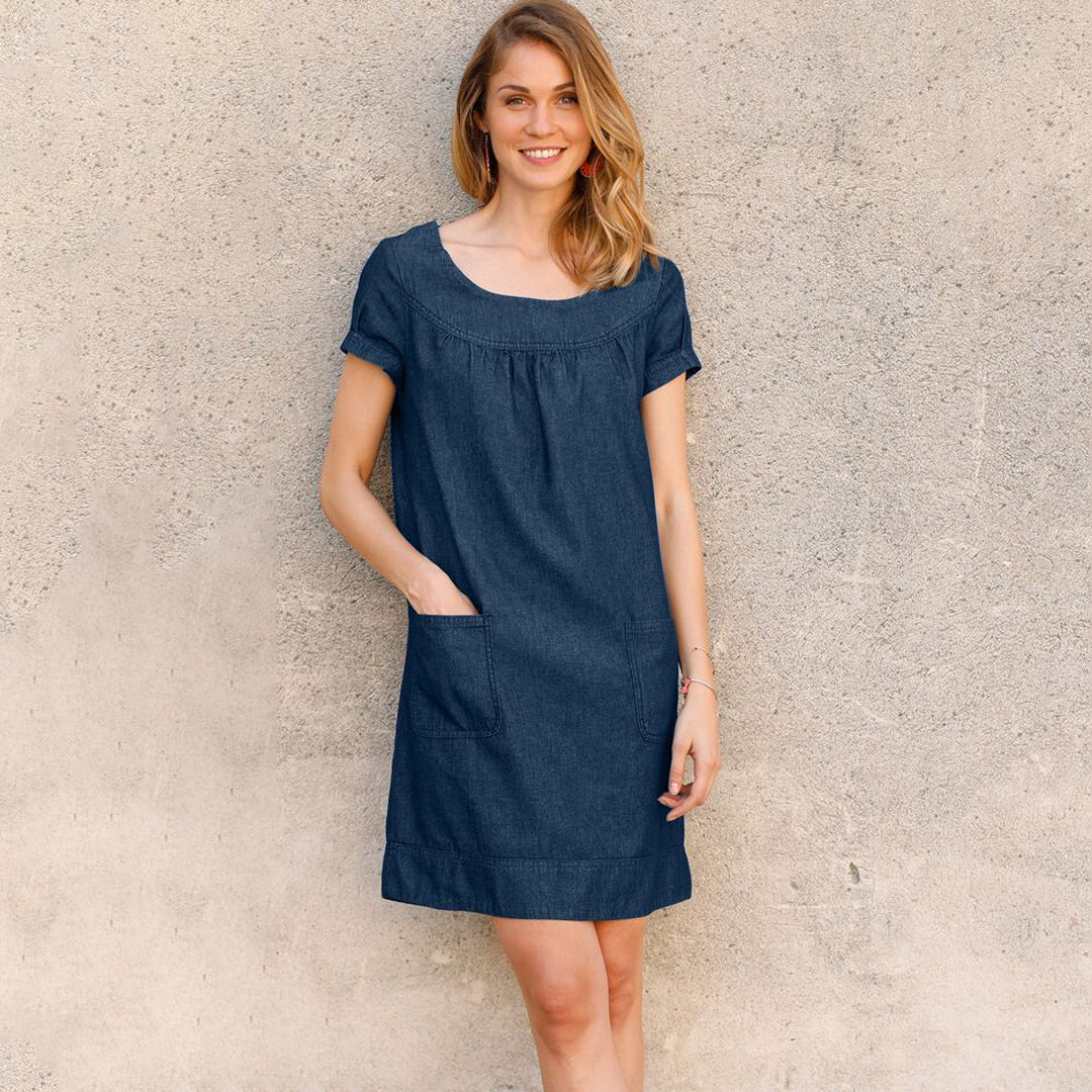 LIGHT DENIM FITTED DRESS FOR WOMEN