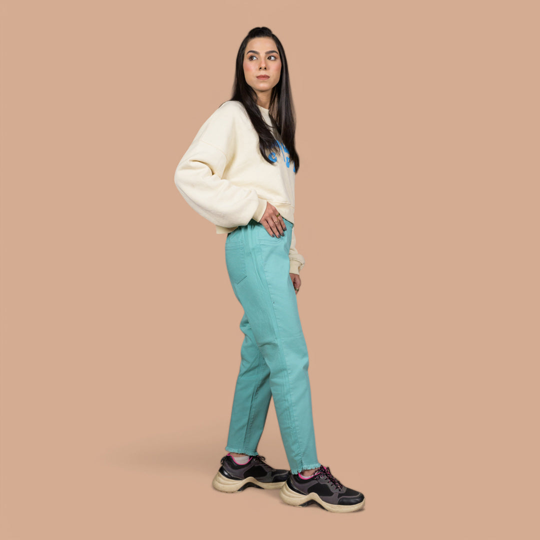 Women’s Slim-Fit Frayed Hem Denim Trousers – Perfect for Casual & Party Wear