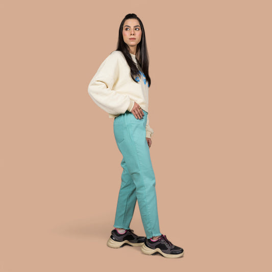 Women’s Slim-Fit Frayed Hem Denim Trousers – Perfect for Casual & Party Wear