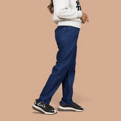 Straight-Fit Denim Trousers with Rib Belt | Power Stretch | Jegging For Women