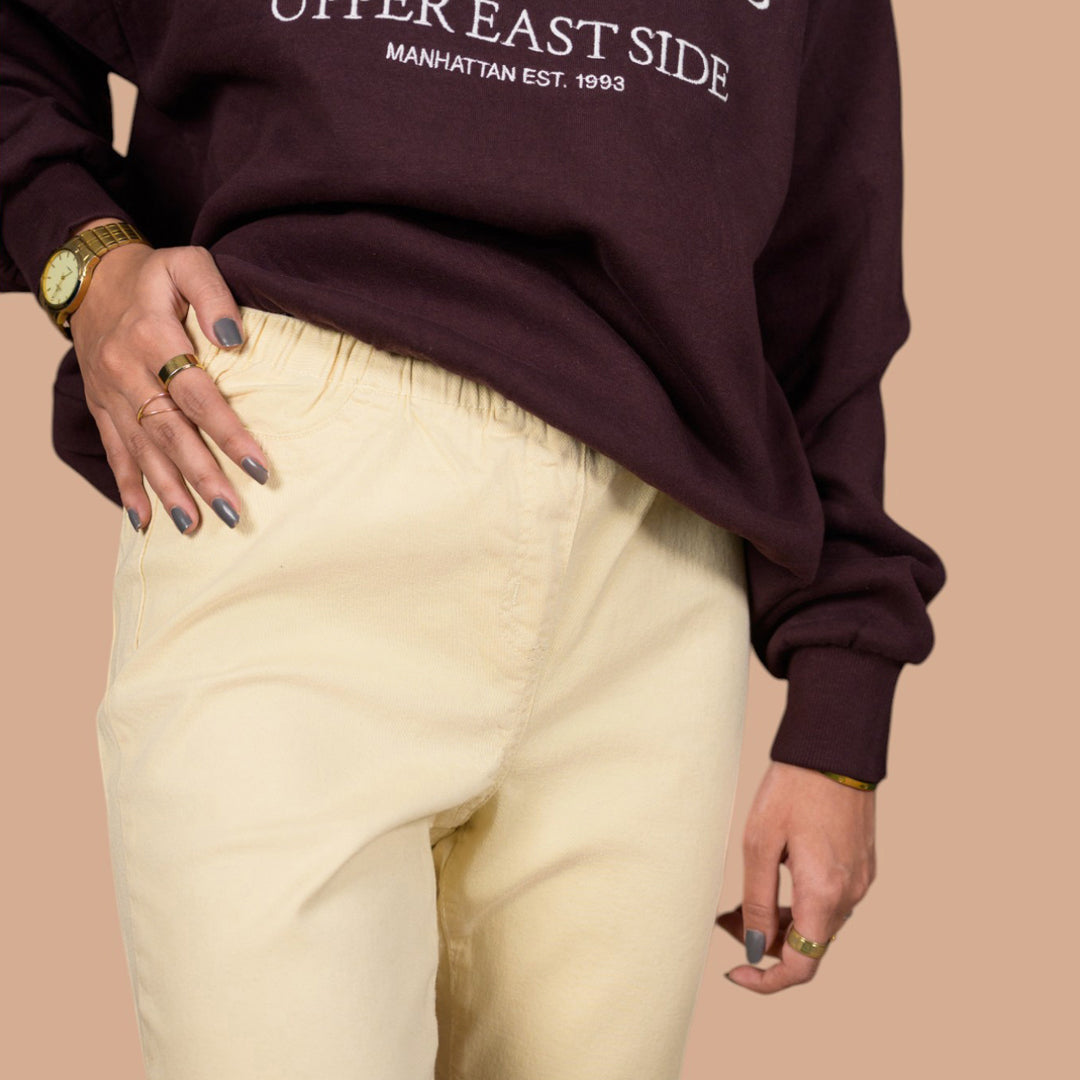 Women’s Premium Slim-Fit Denim Trousers – Elastic Waist, Daily Wear Pants