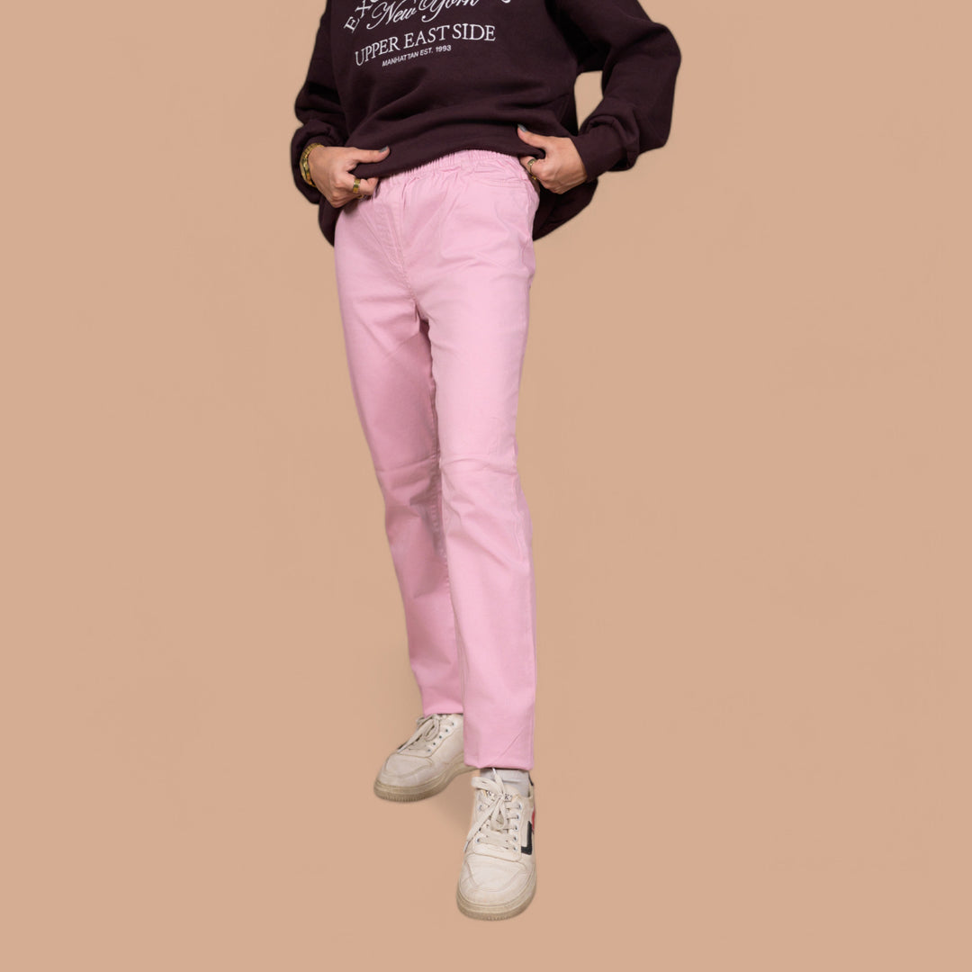 Women’s Premium Slim-Fit Denim Trousers – Elastic Waist, Daily Wear Pants