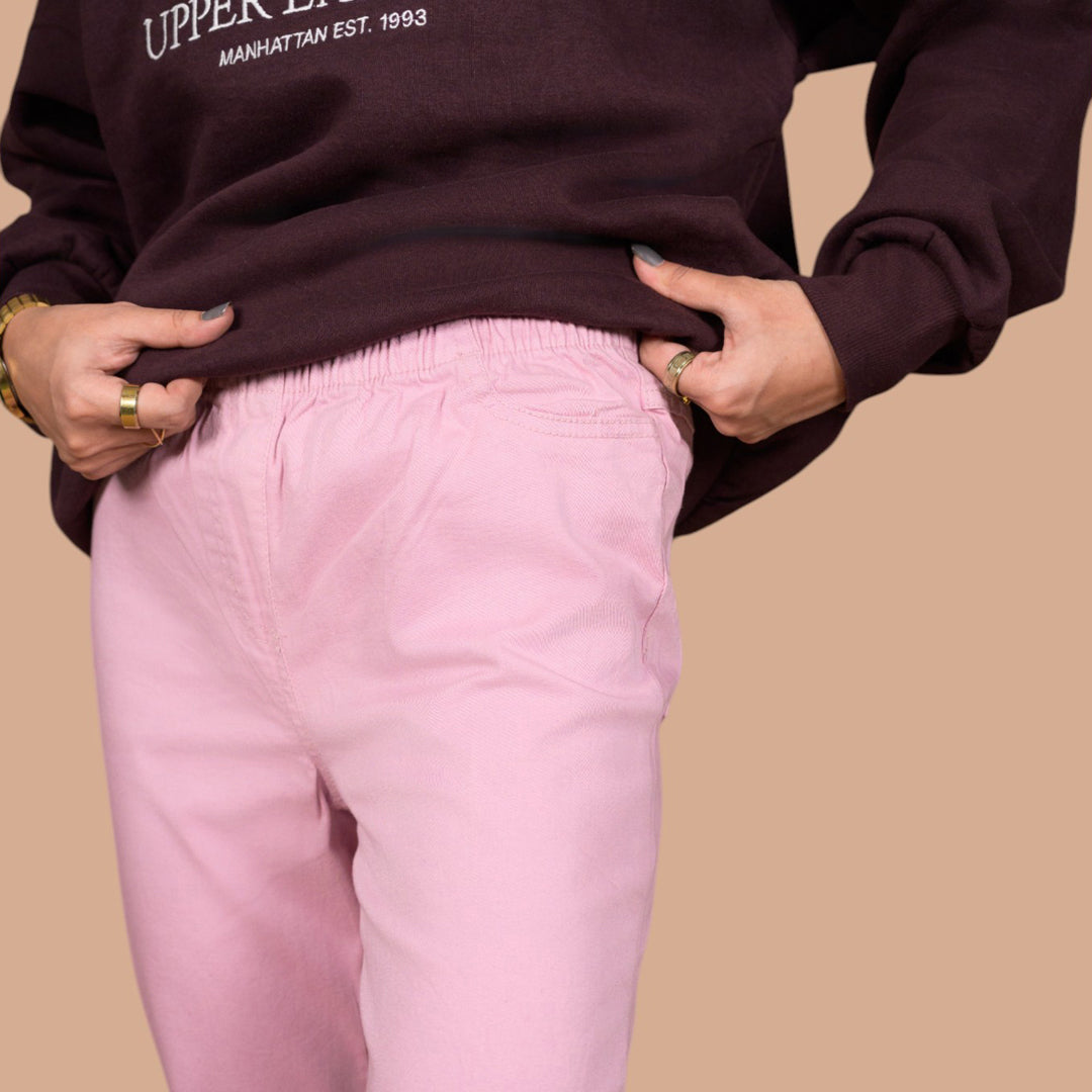 Women’s Premium Slim-Fit Denim Trousers – Elastic Waist, Daily Wear Pants