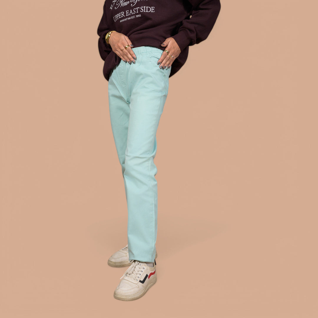 Women’s Premium Slim-Fit Denim Trousers – Elastic Waist, Daily Wear Pants