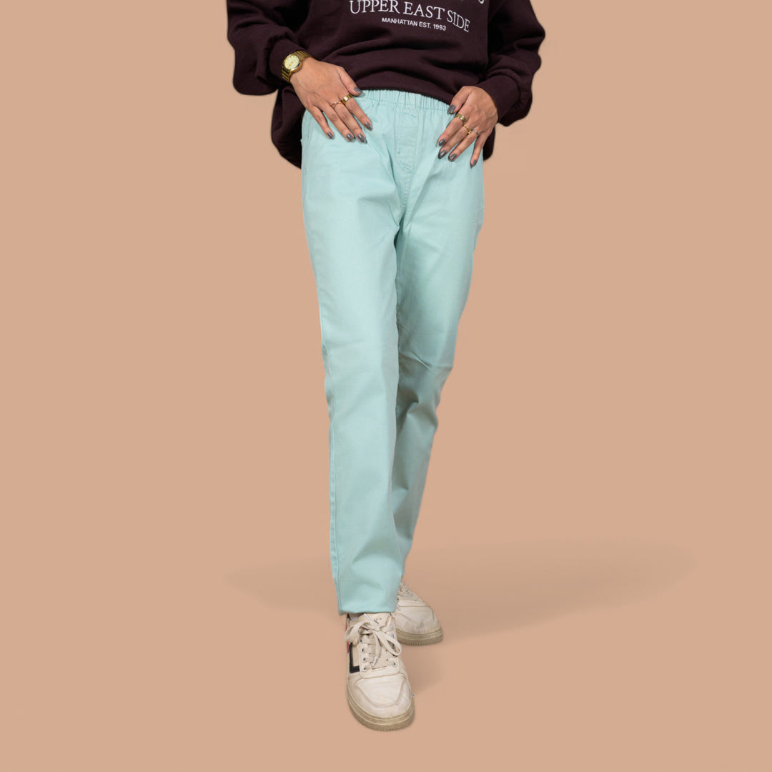 Women’s Premium Slim-Fit Denim Trousers – Elastic Waist, Daily Wear Pants