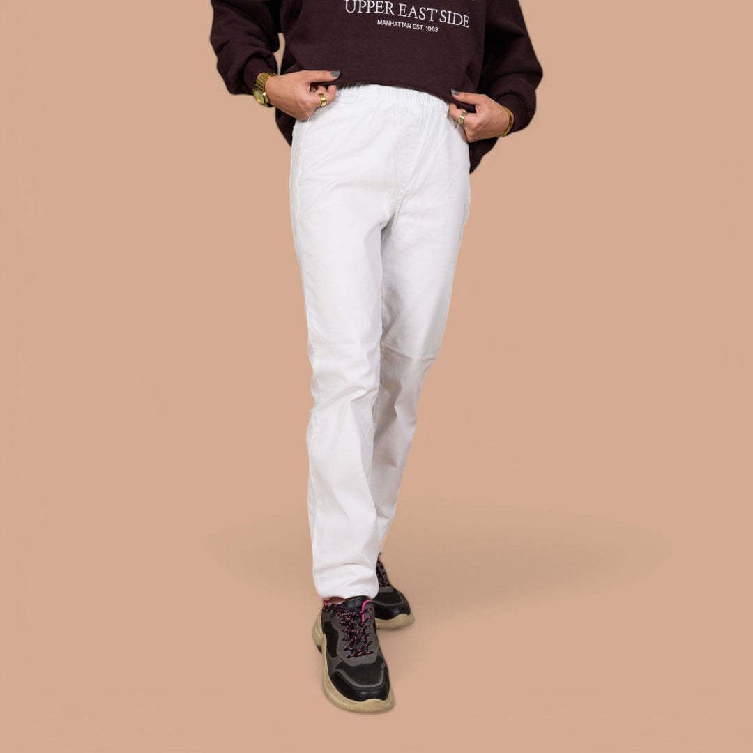 Women’s Premium Slim-Fit Denim Trousers – Elastic Waist, Daily Wear Pants