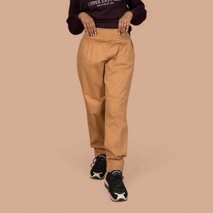 Women's Camel Brown Jogger-Style | Denim Trousers For Women