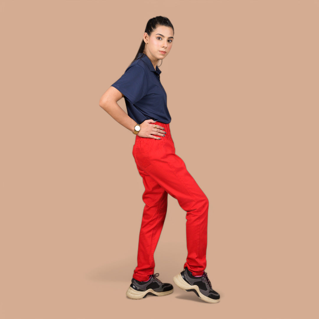 Women’s Stretchable Denim Trousers – Best for Gym, Daily Wear & Casual Outfits | Elastic Long Waist Belt