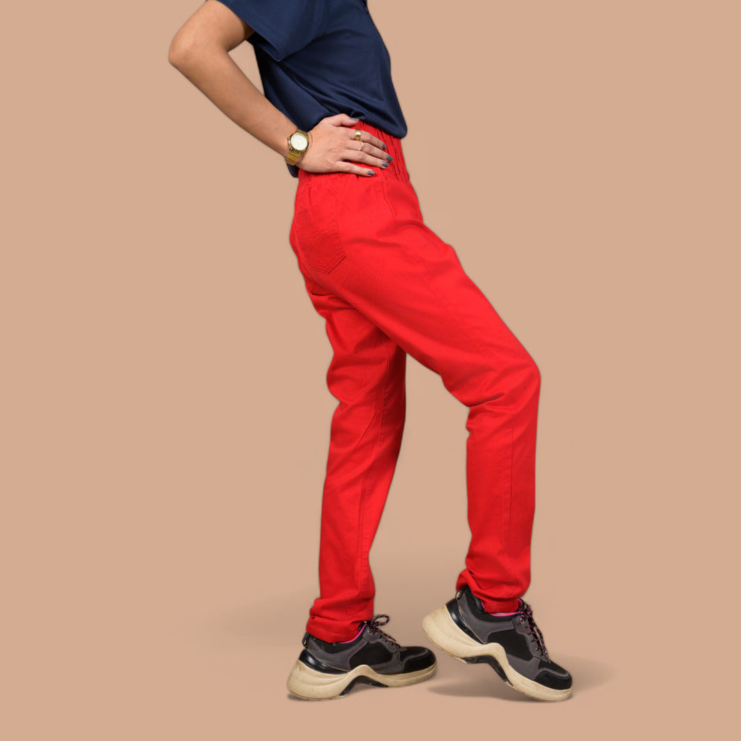 Women’s Stretchable Denim Trousers – Best for Gym, Daily Wear & Casual Outfits | Elastic Long Waist Belt