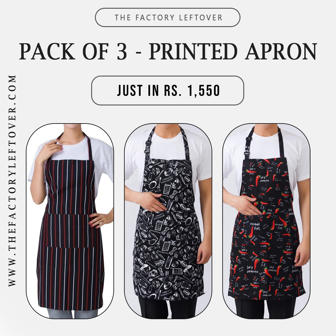 Pack of 3 Printed Cotton Kitchen Aprons with Pockets