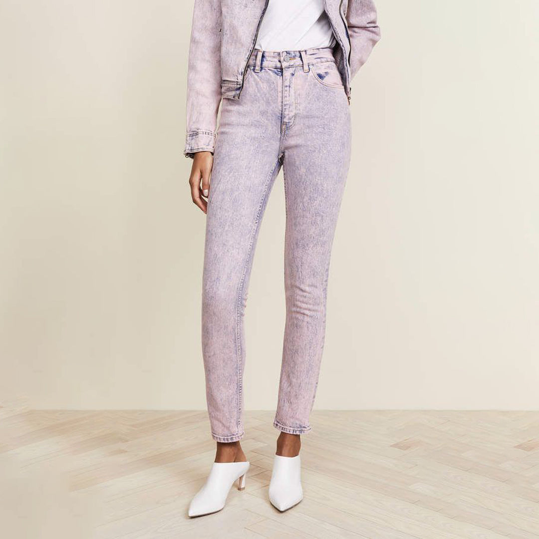 Pink Stonewash High Rise Straight Fit Jeans for Women