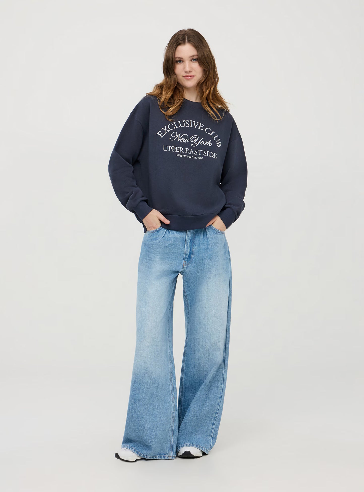 Women's College-Style Embroidered Sweatshirt - Blue